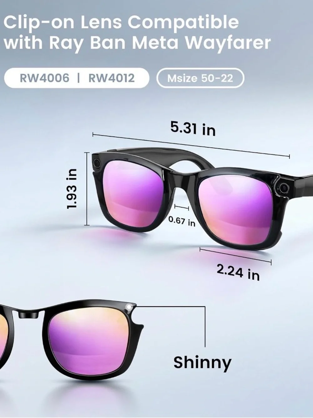 New 2-Pack Polarized Clip-On Lenses for Ray-Ban Meta Wayfarer Gen 2 RW4006 RW401